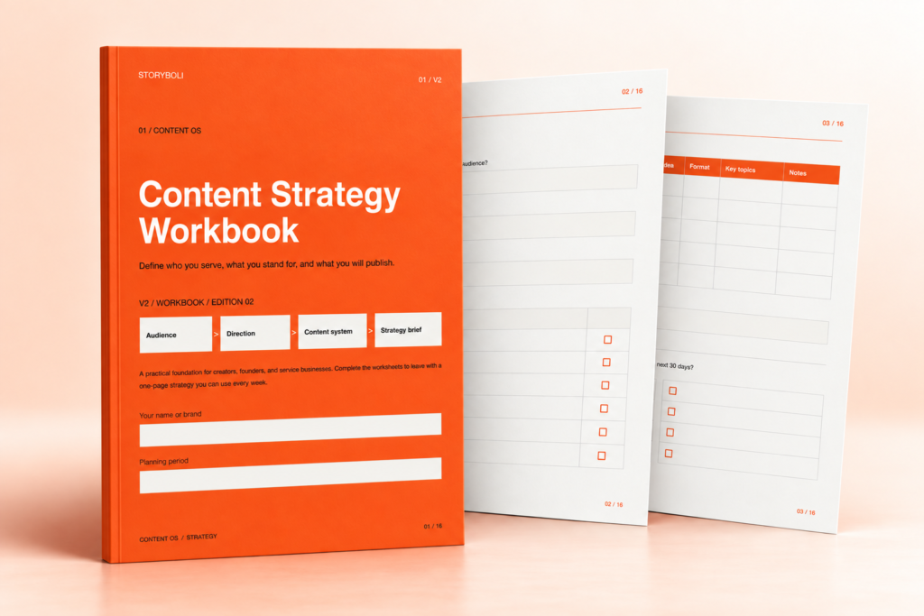 Digital Bundle Storyboli Content Strategy Workbook — illustrative digital product mockup
