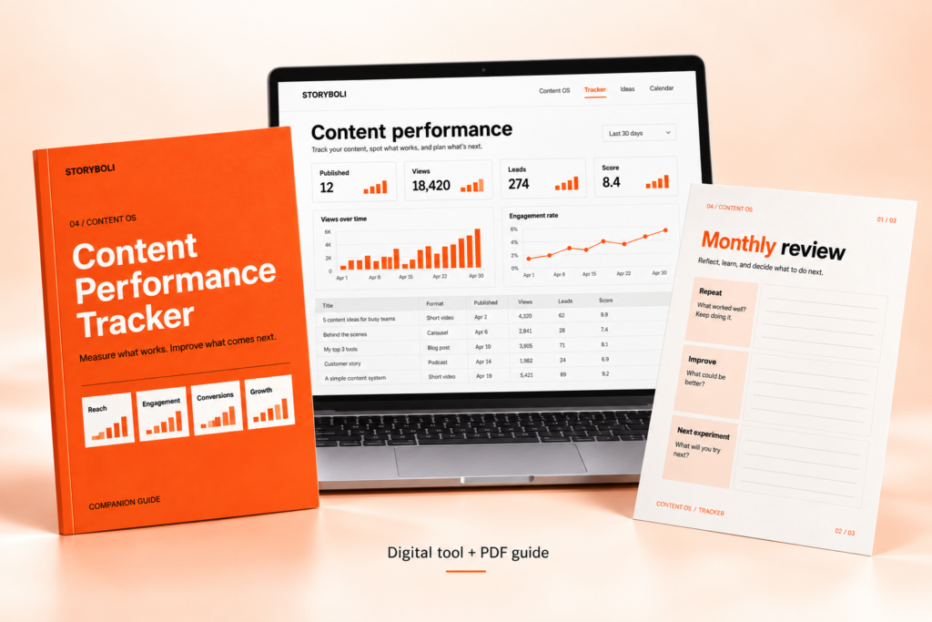 Storyboli Content Performance Tracker — illustrative digital product mockup