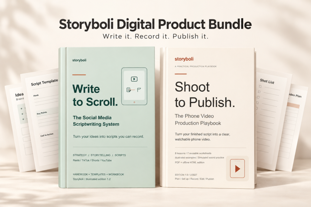 Storyboli Digital Product Bundle: Write to Scroll + Shoot to Publish digital product artwork